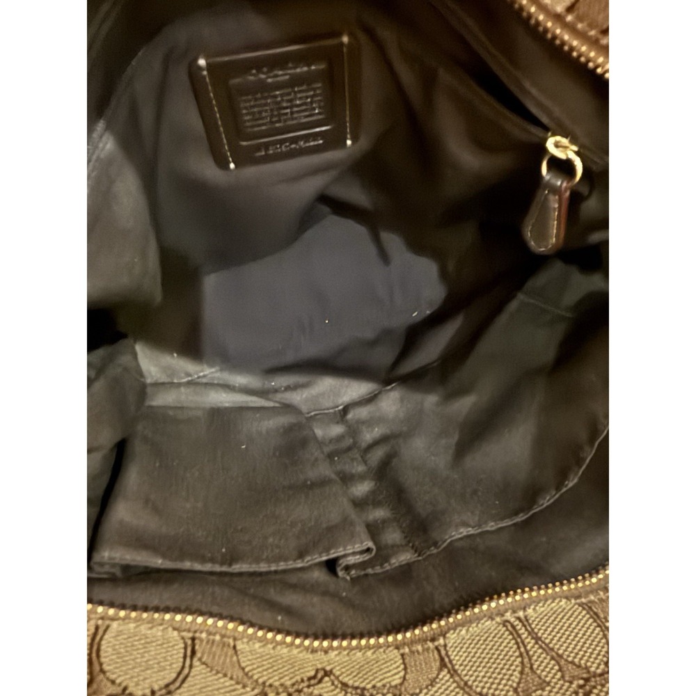 COACH OUTLINE SIGNATURE  KHAKI JACQUARD LEATHER TRIM ZIP TOP TOTE HANDBAG F58282 - Picture 12 of 13